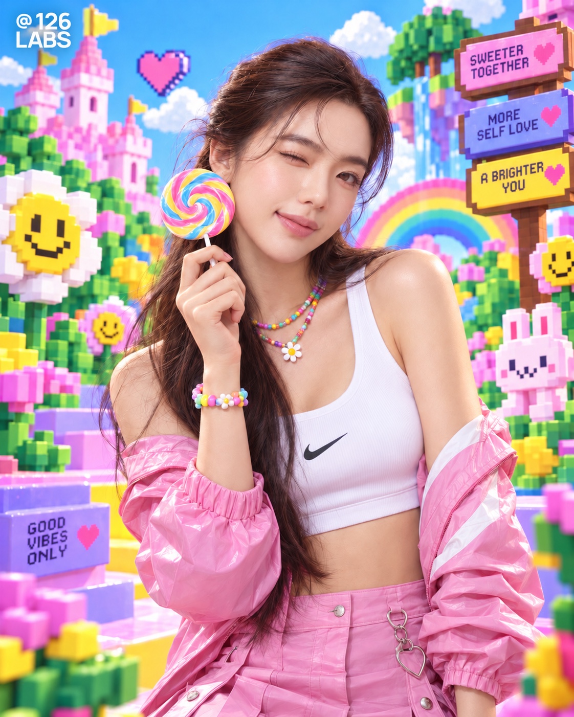 Nike Pixel World — AI Sportswear Campaign Concept — Pixel World / sportswear portrait